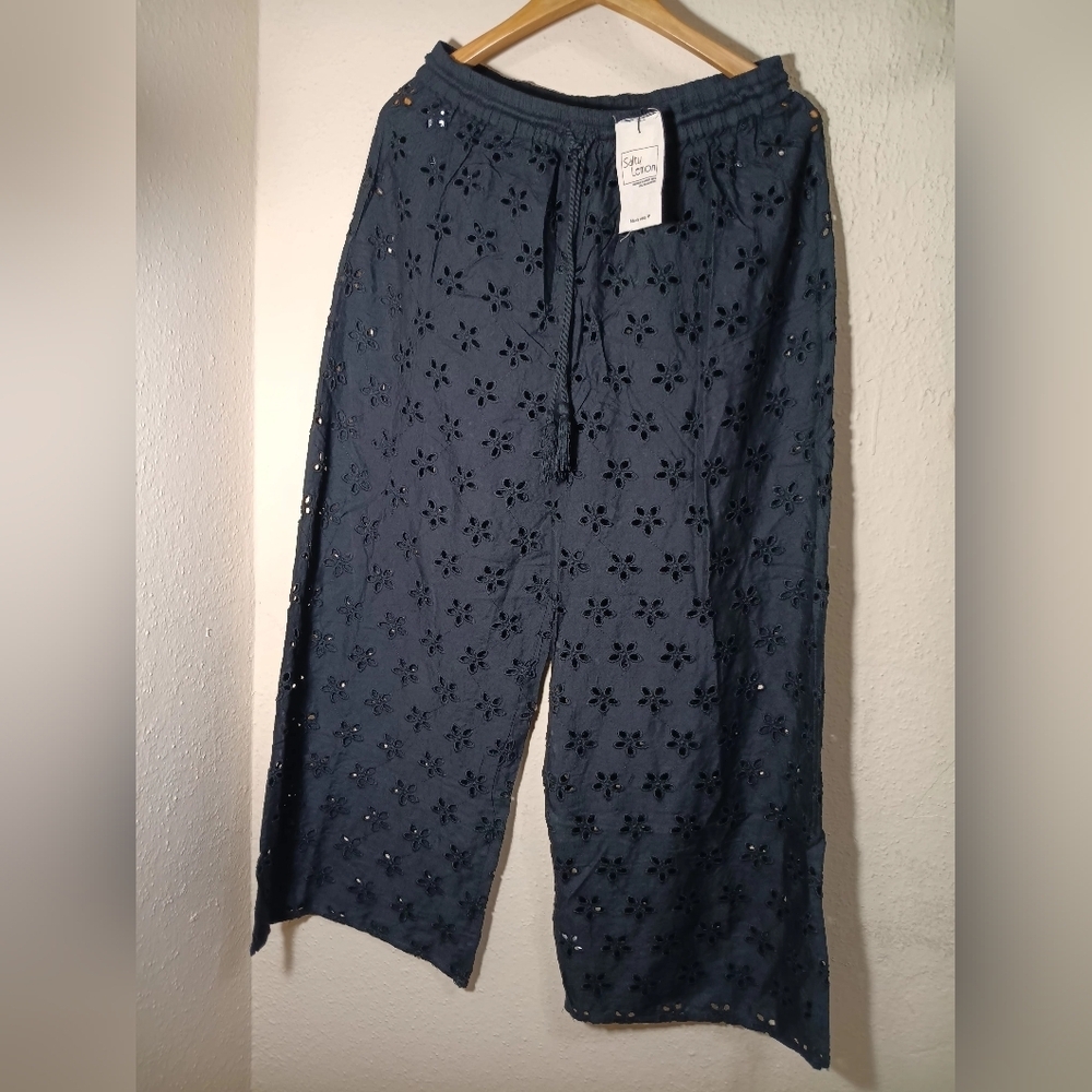 Elegant Navy Blue Eyelet Pants